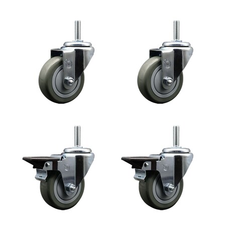 Service Caster 35 Inch Gray Polyurethane Wheel Swivel 58 Inch Threaded Stem Caster Set 2 Brakes SCC SCC-TS20S3514-PPUB-58212-2-PLB-2